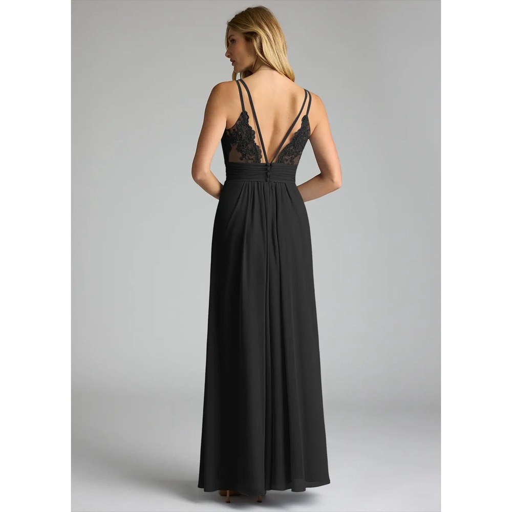 Azazie Black Chiffon Lace Back Formal Bridesmaid Maxi Dress Size C Whimsigoth